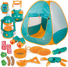 FUN LITTLE TOYS Pop up Play Tent with Camping Gear and Tools Set, Outdoor Toys f