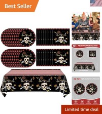 41pcs Pirate Tableware Set Includes 20 Plates, 20 Npkins and 1 Tablecloth, Pi...