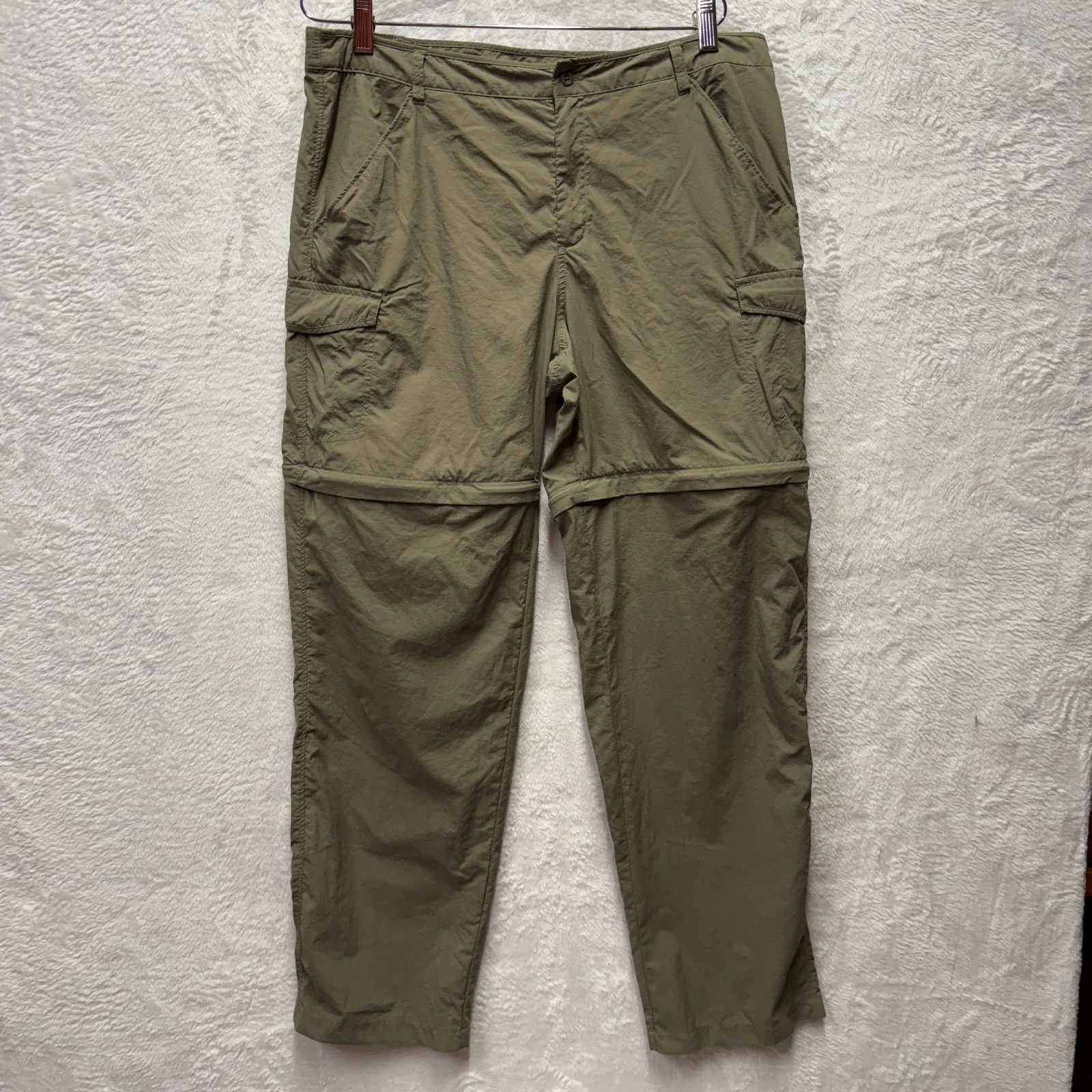 Columbia PFG Omni Shade Convertible Cargo Pants Men Large Green Sun Protect FLAW