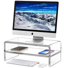 Acrylic Monitor Stand 2 Tier Clear Riser Computer Shelf Keyboard Storage 5 Inch