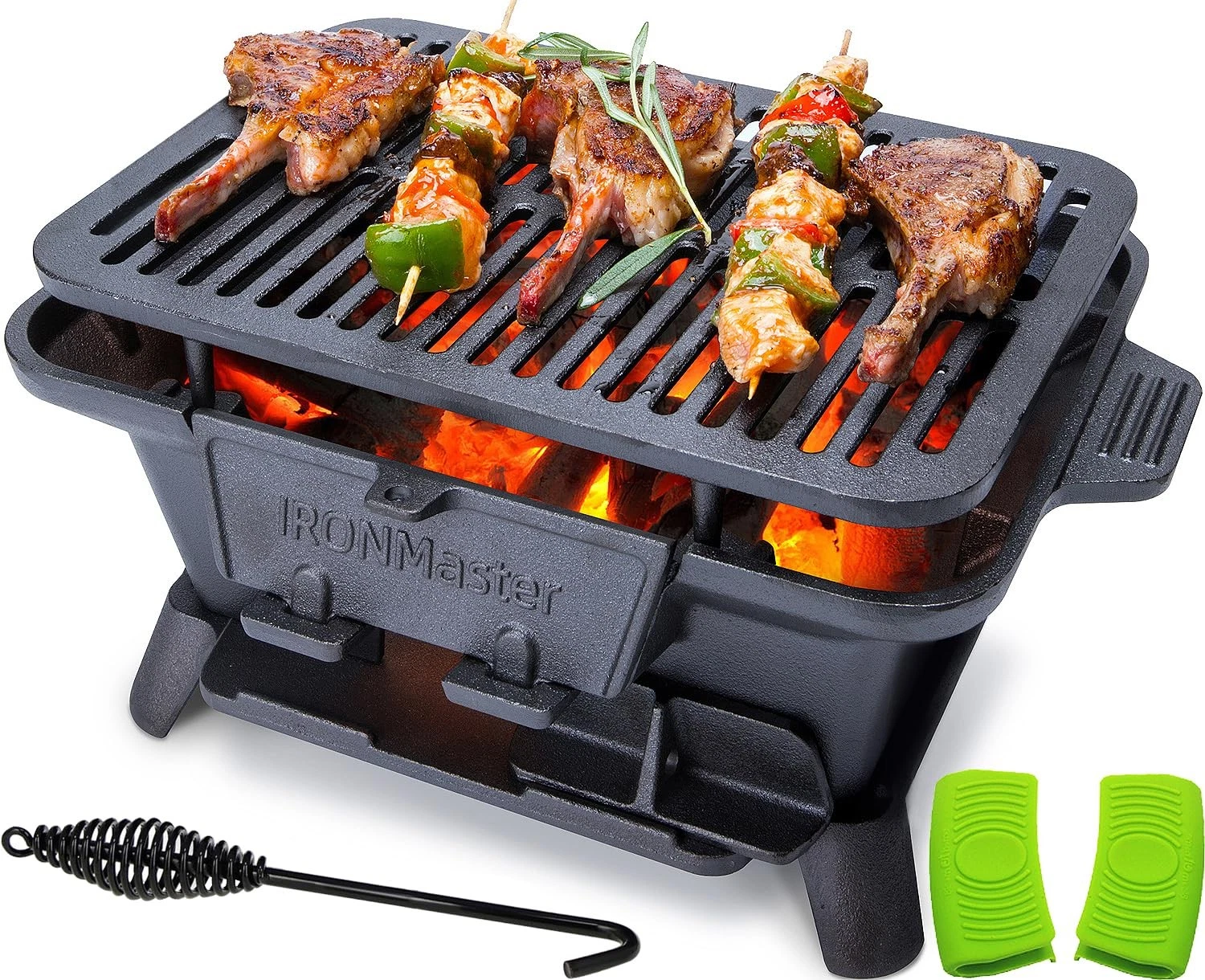 IronMaster Hibachi Grill Outdoor Small Portable Charcoal Grill Pre Seasoned Cast