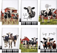 6 Pcs Farmhouse Cow Kitchen Towels Cow Dish Hand Towels Farm Animal Tea Washclot