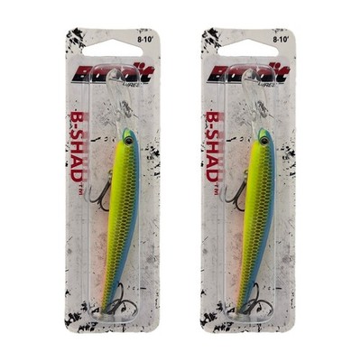 (Lot of 2) Bandit B-Shad 3.5'' 1/3 oz Chartreuse Blue Back Crankbait 10-20ft Deep
