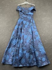 XSCAPE Off-The-Shoulder Brocade Ball Gown Women's Size 4 Navy