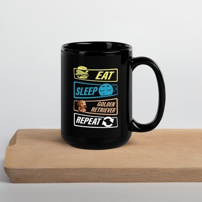 Eat Sleep Golden Retriever Repeat Black Glossy Mug