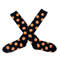 My Halloween Womens Long Black & Orange Polka Dot Knee Socks