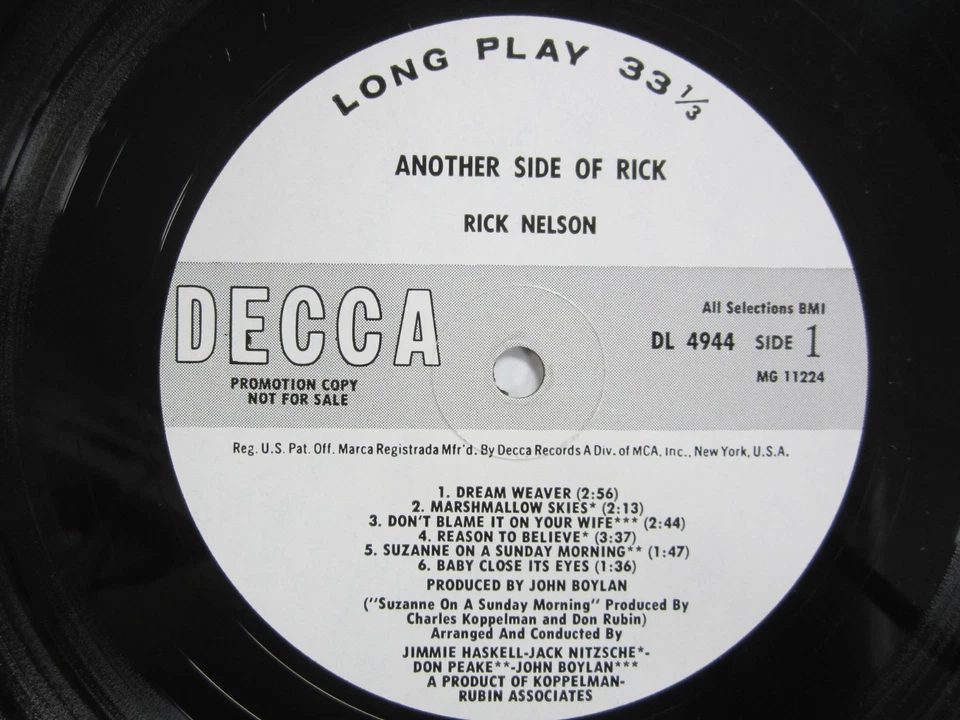 Rick Nelson Another Side Of Rick LP WHITE LABEL PROMO Near-MINT vinyl b524 - Image 2 of 4