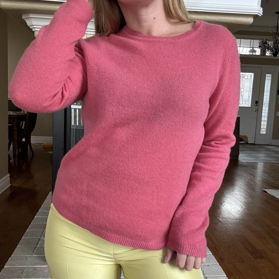 Suéter Tahari Para Mujer Pure Luxe Cachemira Cuello Redondo Rosa Talla L Lujo Suave Acogedor Foto 2 de 4