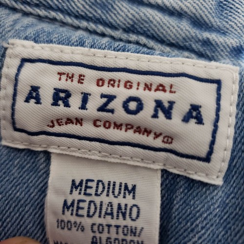 Camisa Denim Azul Arizona De Colección Abotonada Granja Campo Pollo Cerdo Botones Parche M - Imagen 13 de 15