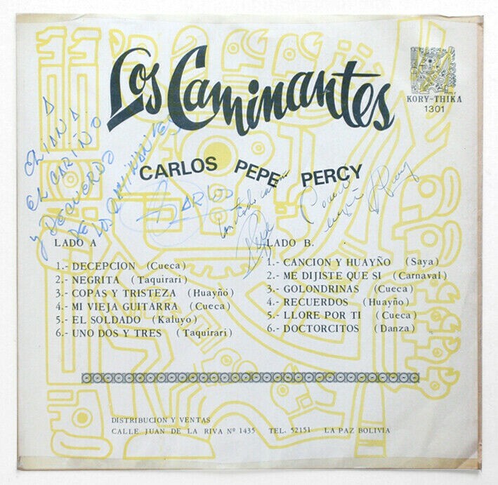 LOS CAMINANTES SIGNED AUTOGRAPHED andean bolivia 1971 kory