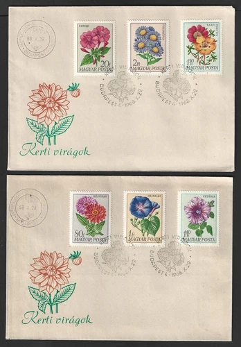 FLOWERS : Hungary 1968 Floweers set of 8 on 3 FDC First Day covers