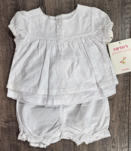 Baby Girl New Vintage Carter's 3 Month 2pc White Eyelet Garden Party Outfit - 第 1/3 張圖片