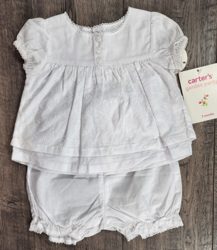 Tenue de fête jardin à œillets blancs neuve vintage Carter's 3 mois 2 pièces bébé fille - Photo 1 sur 3