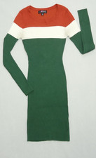 LUNYC Bodycon Sweater Dress Colorblock Long Sleeve Round Neck Juniors Size (L)