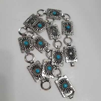 Turquoise Silver Tone Conch Belt Thunderbird Concho Belt: Vintage Western Silver Tone With  main image 4