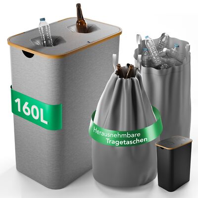 Pfandflaschen Sammelbehälter 160L inkl. 2x Tragetasche I Flaschensammler
