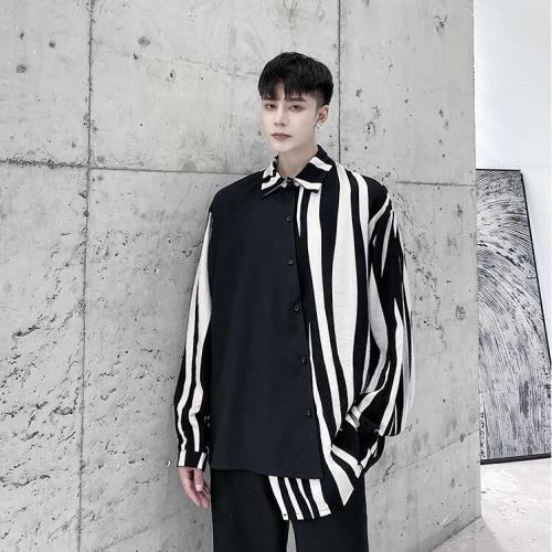 Herrenmode Design Langarm farblich passende Streifen Hemd lässig lose Tops - Bild 3 von 11
