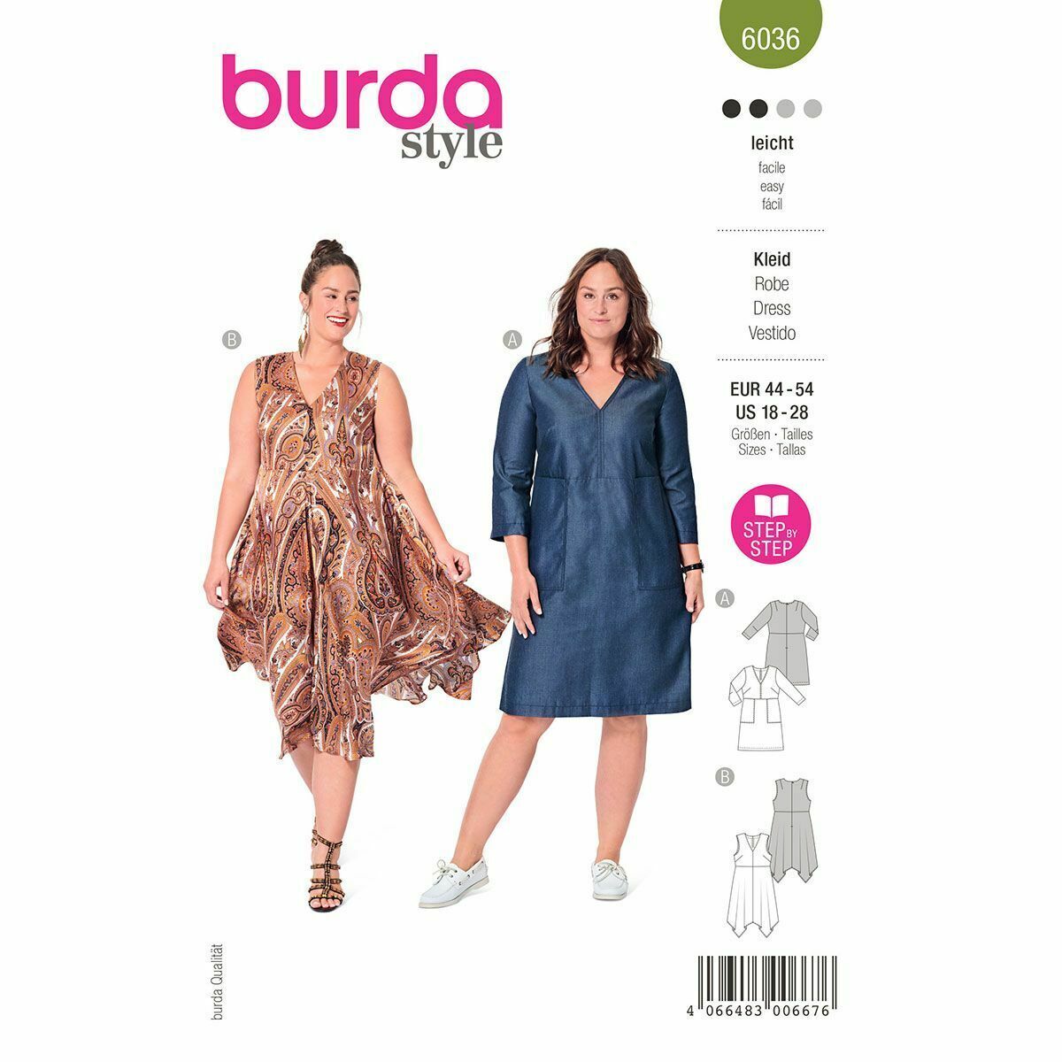 BURDA 6036 MISSES DRESSES Sewing Pattern Sizes 18 - 28  Skill: EASY