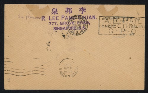 1931 Johore Malaya Crash Cover To Australia 46c First Flight Rare Airmail BIAS5 - Picture 3 of 3