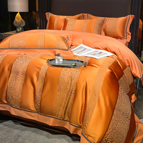 Luxury Gold 1000TC Egyptian Cotton Satin Jacquard Bedding Set Leaves Texture - Picture 15 of 28