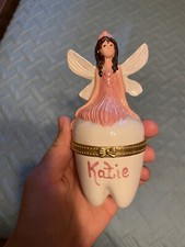 Ceramic Hand Painted Tooth Fairy Trinket Box Tooth Holder KATIE