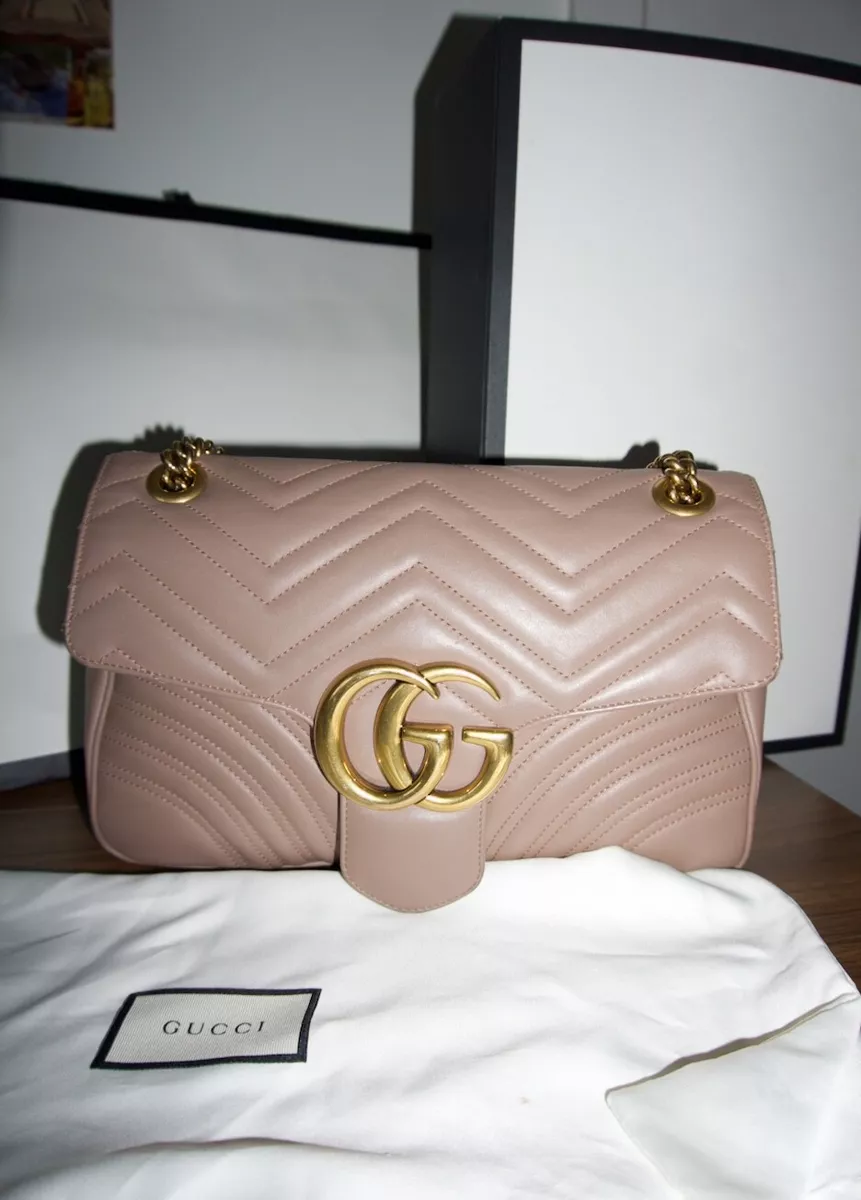 Gucci GG Marmont Velvet Medium Matelassé Shoulder Bag Beige