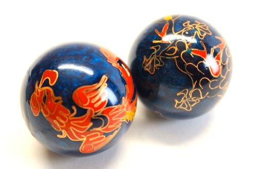 Bolas de campana china vintage en caja original dragón yin yyang ejercicio meditación - Imagen 10 de 12