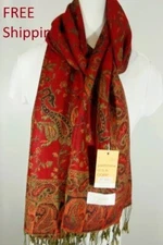NEW Pashmina Scarf Wrap Shawl Paisley Red Black cashmere silk Trendy Style 11