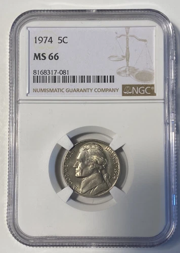 🔥1974 Jefferson Nickel 5c Coin Mint State NGC MS 66🔥