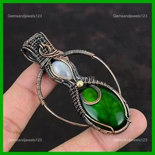Natural Green Fire Labradorite Rainbow Moonstone New Wire Wrapped Pendant Copper
