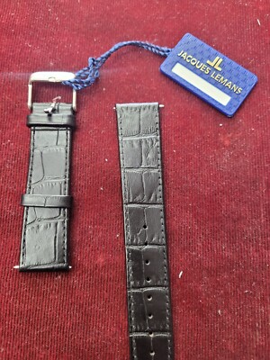 GENUINE JACQUES LEMANS LEATHER WATCH BAND 20mm navy blue color