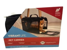 PET CARRIER Small Guaranteed on-Board Soft-Sided Black 16 lb Limit Vibrant Life