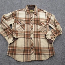 VTG CPO Weather Gay Shirt Mens Large Brown Plaid Flannel Long Sleeve Button Up
