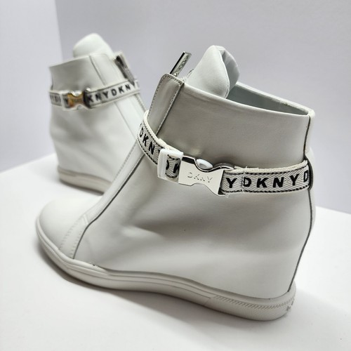 Size 9.5 M DKNY Caddie Women’s White Shoes With 3" Heel K1933879 Wedge Sneakers - Picture 2 of 14