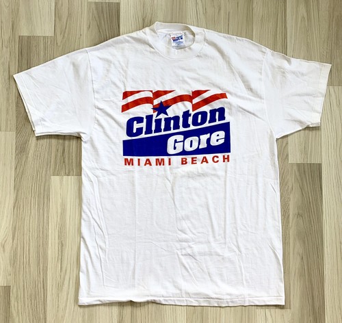 Vintage Bill Clinton & Al Gore Miami Beach Wahlkampf T-Shirt. Große