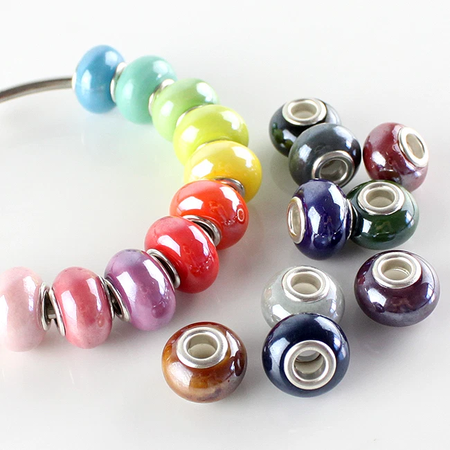 20X Candy Color Ceramic Round Silver Big Hole Beads fit European Charm Bracelet - Image 4 of 4