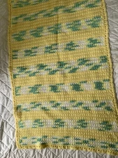 Handmade Crocheted Lap Blanket Afghan yellow green Crib Baby Size 48 x 30 "