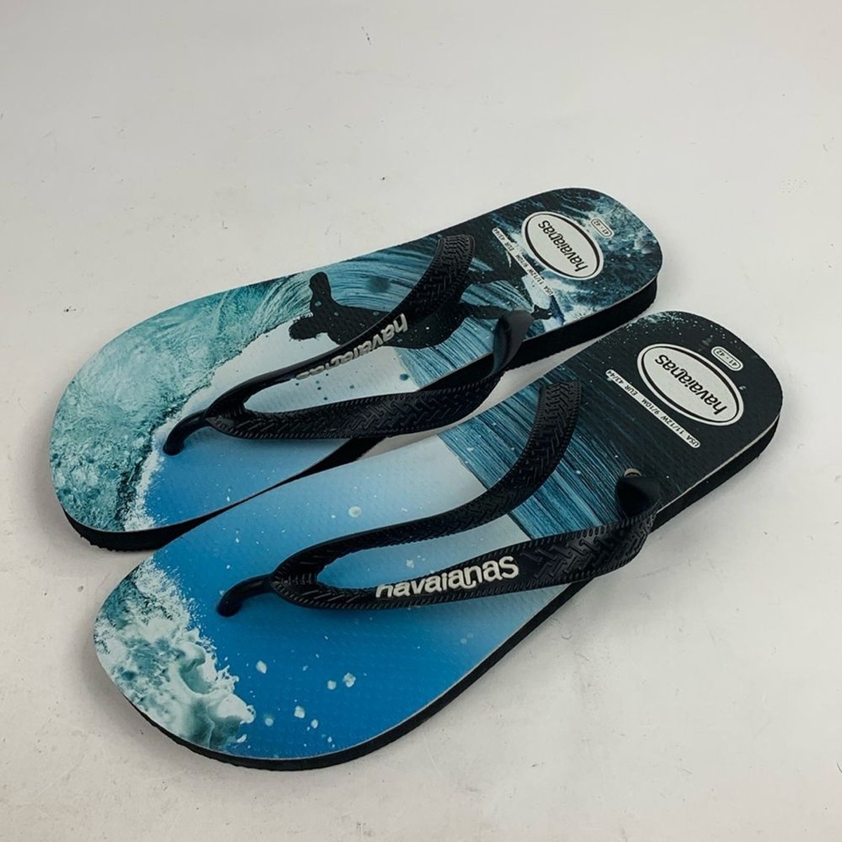 Havaianas flip flop sandals Black Blue Size 11/12 Surfer Beach