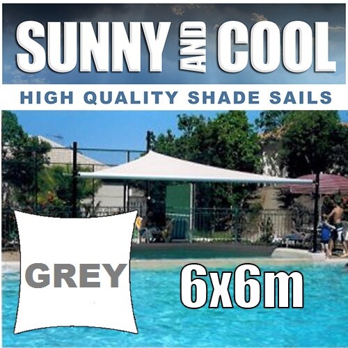 HEAVY DUTY SHADE SAIL-6x6M SQUARE IN GREY AND EXTRA 4 ANCHORS - Picture 1 of 1