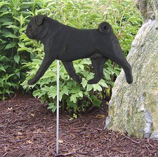 Pug Outdoor Garden Dog Sign Hand Painted Figure Black