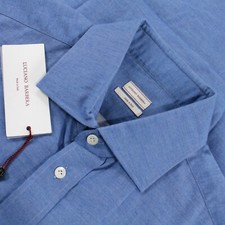 Luciano Barbera NWT Button Up Sport Shirt Size L Slim Solid Blue Light Flannel