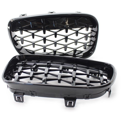 Gloss Black & Diamond Style Front Grill Fit BMW E81 E82 E87 E88 1 Series 08-11 - Picture 3 of 6