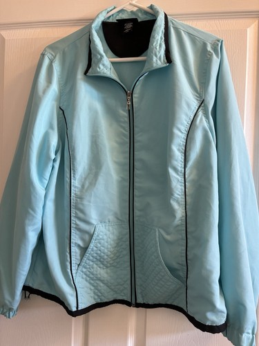 Athletech Women's Light Blue and Black Jacket Zip-Up Size XL