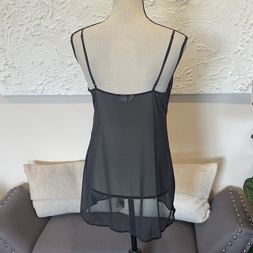 Victoria's Secret Black Sheer Mesh Lace Slip Dress Heart Charm Bow Sz L - Picture 2 of 8