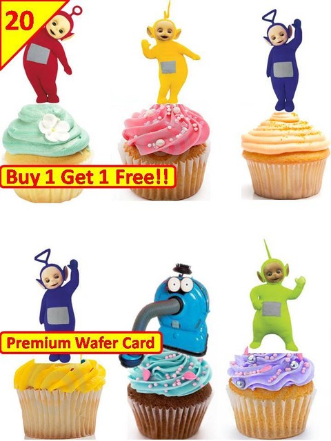 40 Teletubbies Birthday Party Cup Cake Edible Wafer Rice Toppers
