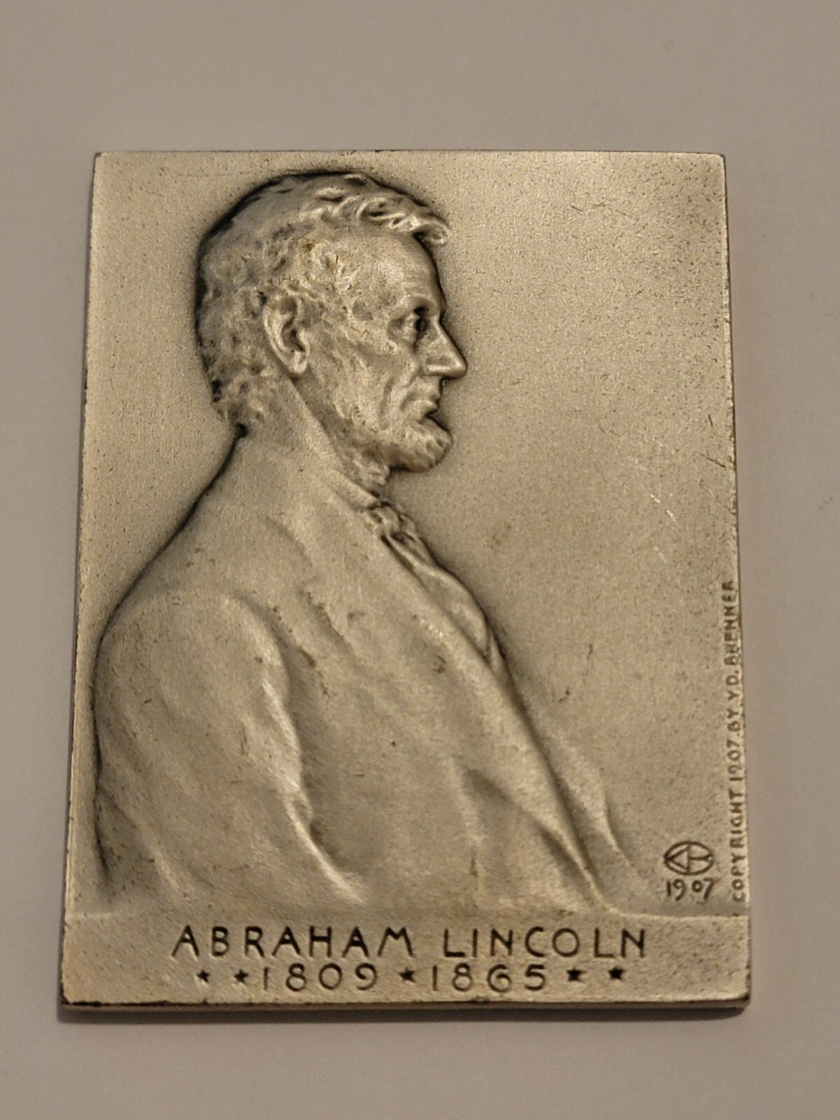 🌟 RARE  Victor David Brenner / Abraham Lincoln .999 Silver Plaque Medal