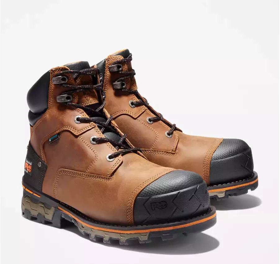 Men s Timberland Pro Boondock Waterproof 6 Soft Toe Work Boot 92673 Brown Oil
