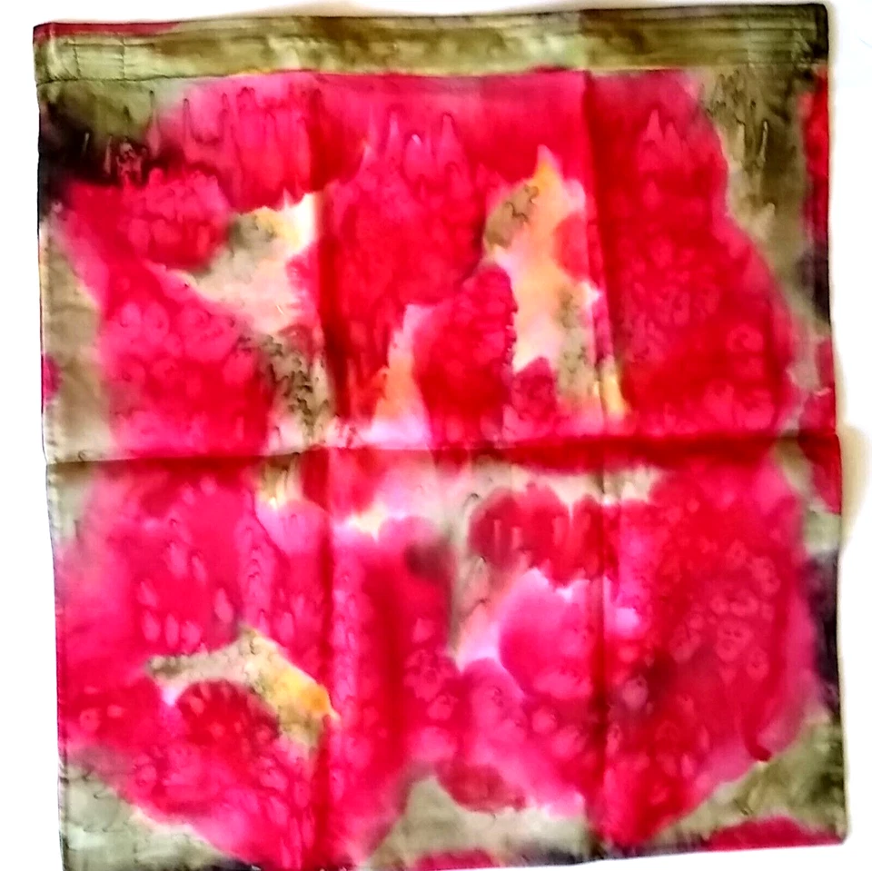 100% SILK Hand Painted 16" Square Pillow Cover Zip NEW B - Image 4 of 4