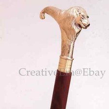 Solid Brass Lion Styled Head Handle Wooden Walking Stick Cane New Designer Gift