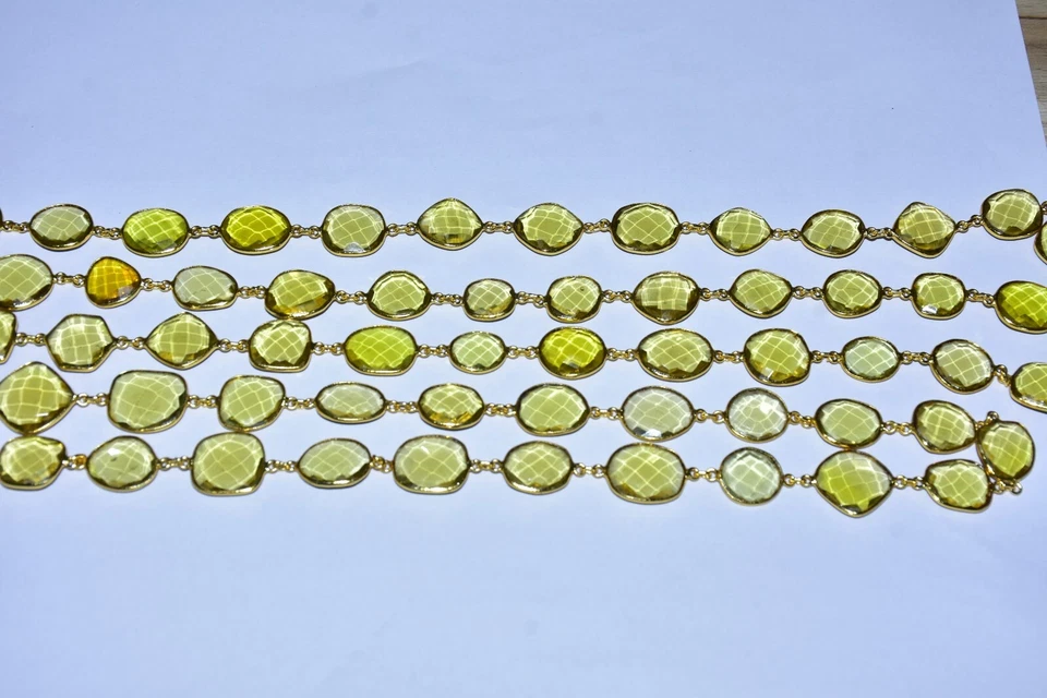Cadena conector piedras preciosas bisel citrino 12x17 mm chapada en oro hágalo usted mismo fabricación de joyas Foto 4 de 4